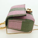 FENDI Chain Shoulder Pouch Nano Baguette Bag Canvas Pink Khaki Auth 176756M-4