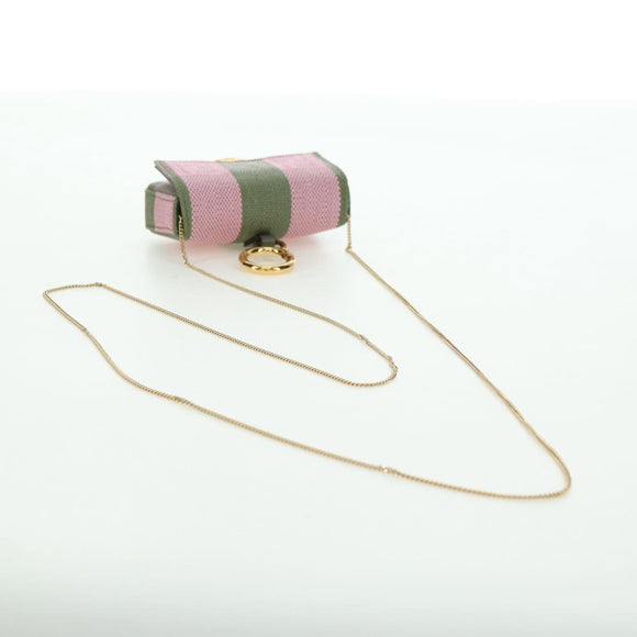FENDI Chain Shoulder Pouch Nano Baguette Bag Canvas Pink Khaki Auth 176756M