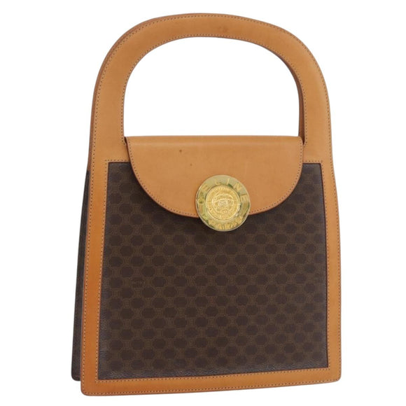 CELINE Macadam Canvas Medallion Hand Bag PVC Leather Brown Gold Auth 176759A
