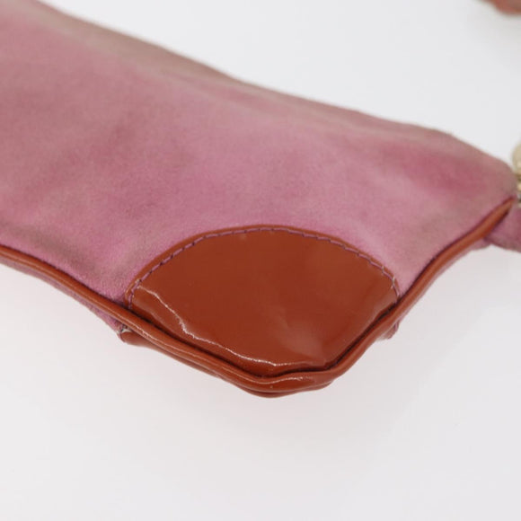 CHANEL Icon Series Pouch Suede Pink Gold CC Auth 176765