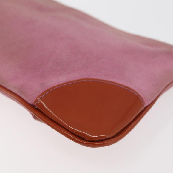 CHANEL Icon Series Pouch Suede Pink Gold CC Auth 176765