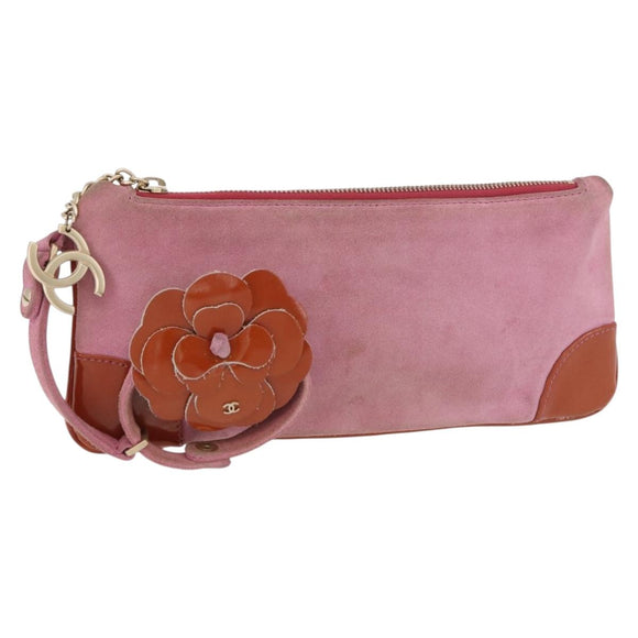 CHANEL Icon Series Pouch Suede Pink Gold CC Auth 176765