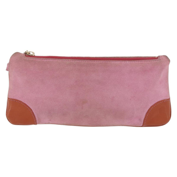 CHANEL Icon Series Pouch Suede Pink Gold CC Auth 176765
