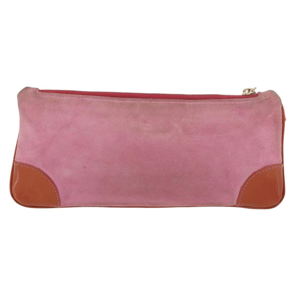 CHANEL Icon Series Pouch Suede Pink Gold CC Auth 176765