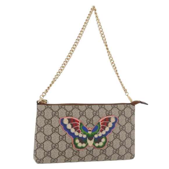 GUCCI GG Supreme Chain Shoulder Bag PVC Beige Gold 456866 Auth 176776A