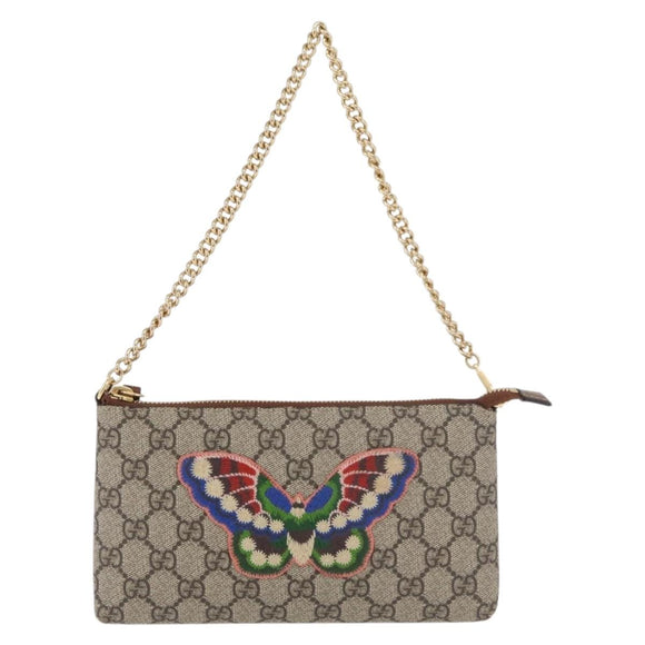 GUCCI GG Supreme Chain Shoulder Bag PVC Beige Gold 456866 Auth 176776A