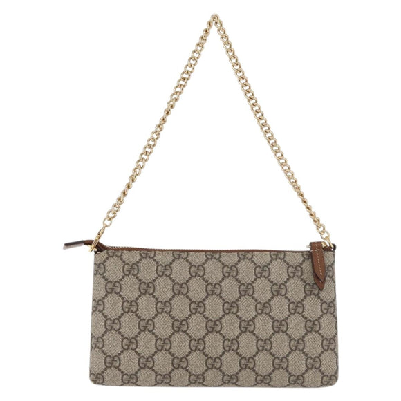 GUCCI GG Supreme Chain Shoulder Bag PVC Beige Gold 456866 Auth 176776A