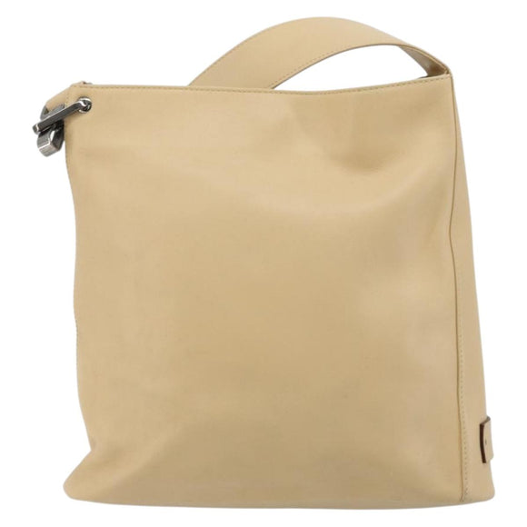 GUCCI Shoulder Bag Leather Beige Silver 91761 Auth 176780