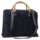 GUCCI Bamboo Hand Bag Suede 2way Navy Gold Auth 176781-1
