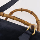 GUCCI Bamboo Hand Bag Suede 2way Navy Gold Auth 176781-10