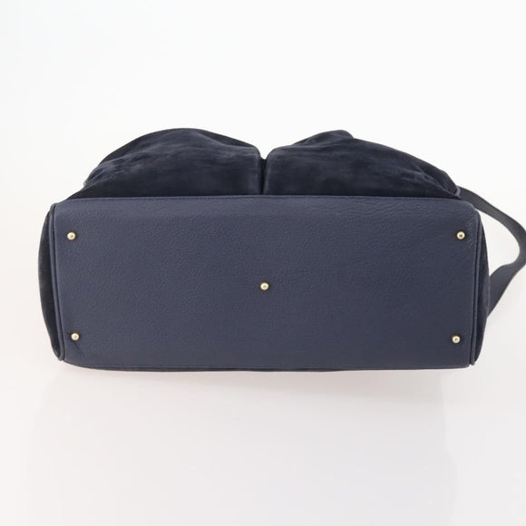 GUCCI Bamboo Hand Bag Suede 2way Navy Gold Auth 176781