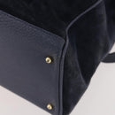 GUCCI Bamboo Hand Bag Suede 2way Navy Gold Auth 176781-12