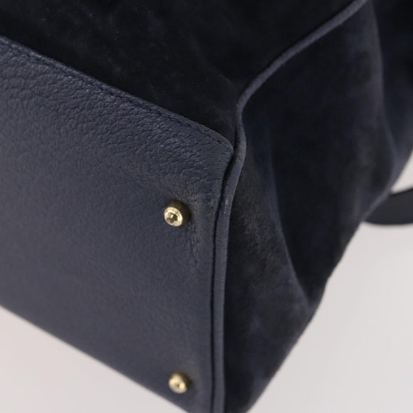 GUCCI Bamboo Hand Bag Suede 2way Navy Gold Auth 176781