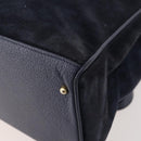 GUCCI Bamboo Hand Bag Suede 2way Navy Gold Auth 176781-14