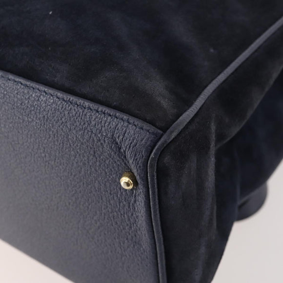 GUCCI Bamboo Hand Bag Suede 2way Navy Gold Auth 176781