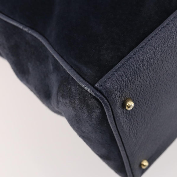 GUCCI Bamboo Hand Bag Suede 2way Navy Gold Auth 176781