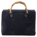GUCCI Bamboo Hand Bag Suede 2way Navy Gold Auth 176781-3