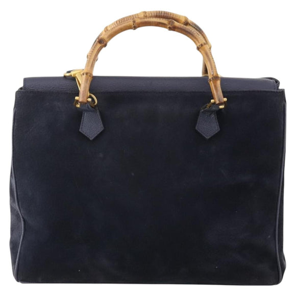 GUCCI Bamboo Hand Bag Suede 2way Navy Gold Auth 176781