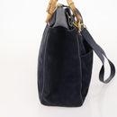 GUCCI Bamboo Hand Bag Suede 2way Navy Gold Auth 176781-5