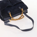 GUCCI Bamboo Hand Bag Suede 2way Navy Gold Auth 176781-7
