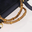 GUCCI Bamboo Hand Bag Suede 2way Navy Gold Auth 176781-9