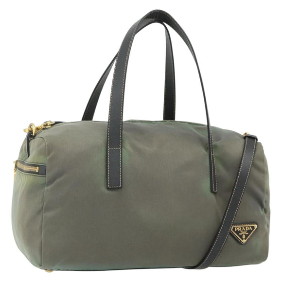 PRADA Shoulder Bag Nylon 2way Green Gold Auth 176782