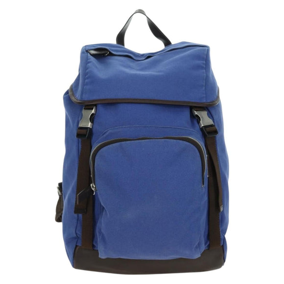 PRADA Backpack Canvas Blue Silver Auth 176786