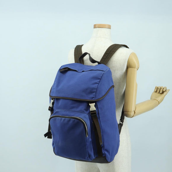 PRADA Backpack Canvas Blue Silver Auth 176786