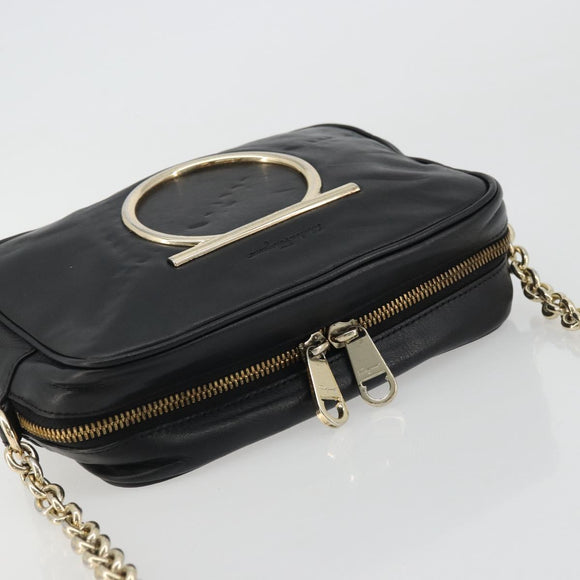 Salvatore Ferragamo Gancini Chain Shoulder Bag Leather Black Gold Auth 176787
