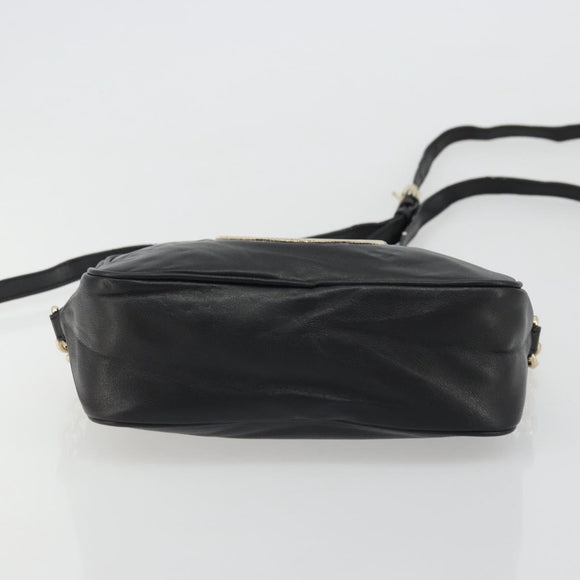 Salvatore Ferragamo Gancini Chain Shoulder Bag Leather Black Gold Auth 176787
