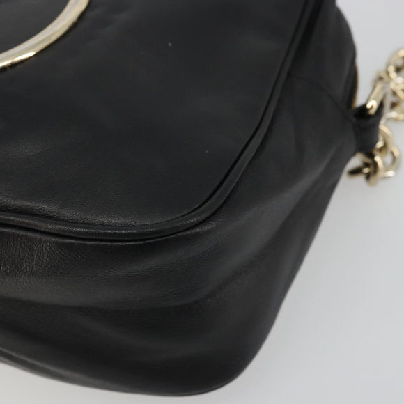 Salvatore Ferragamo Gancini Chain Shoulder Bag Leather Black Gold Auth 176787