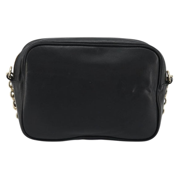 Salvatore Ferragamo Gancini Chain Shoulder Bag Leather Black Gold Auth 176787