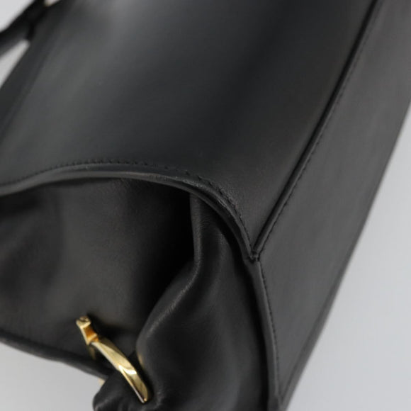 Salvatore Ferragamo Gancini Sofia Hand Bag Leather 2way Black Gold Auth 176789