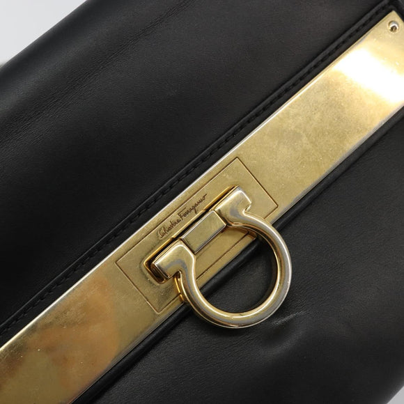 Salvatore Ferragamo Gancini Sofia Hand Bag Leather 2way Black Gold Auth 176789