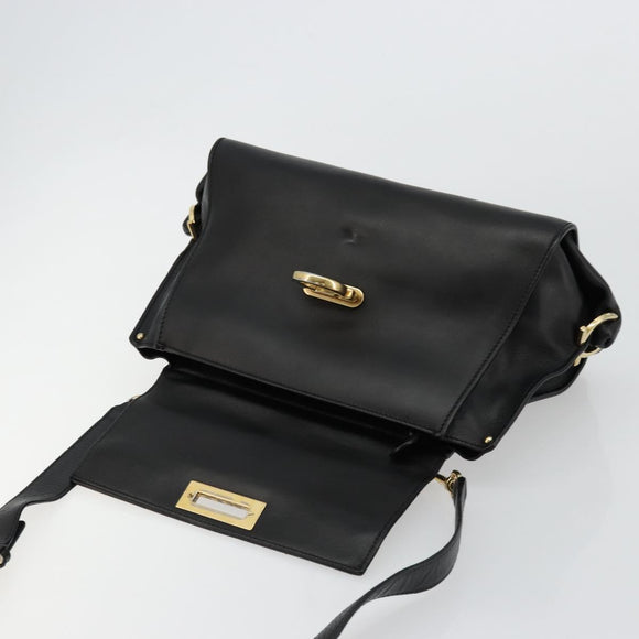 Salvatore Ferragamo Gancini Sofia Hand Bag Leather 2way Black Gold Auth 176789