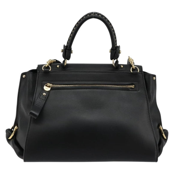 Salvatore Ferragamo Gancini Sofia Hand Bag Leather 2way Black Gold Auth 176789