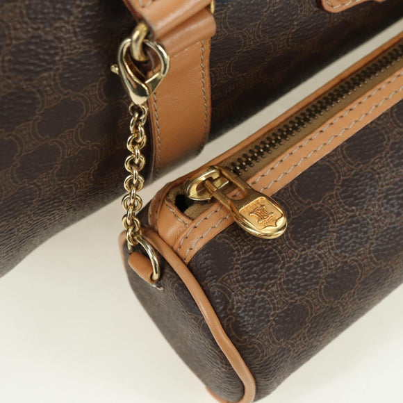 CELINE Macadam Canvas Boston Bag PVC Leather Brown Gold Auth 176802V