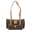 CELINE Macadam Canvas Boston Bag PVC Leather Brown Gold Auth 176802V-13