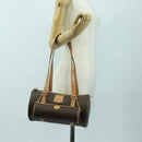 CELINE Macadam Canvas Boston Bag PVC Leather Brown Gold Auth 176802V-26
