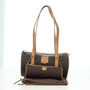 CELINE Macadam Canvas Boston Bag PVC Leather Brown Gold Auth 176802V-12