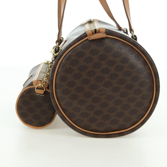 CELINE Macadam Canvas Boston Bag PVC Leather Brown Gold Auth 176802V