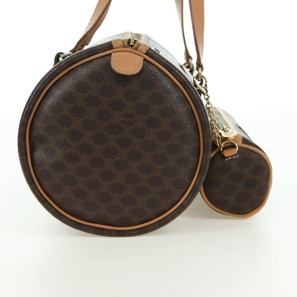 CELINE Macadam Canvas Boston Bag PVC Leather Brown Gold Auth 176802V