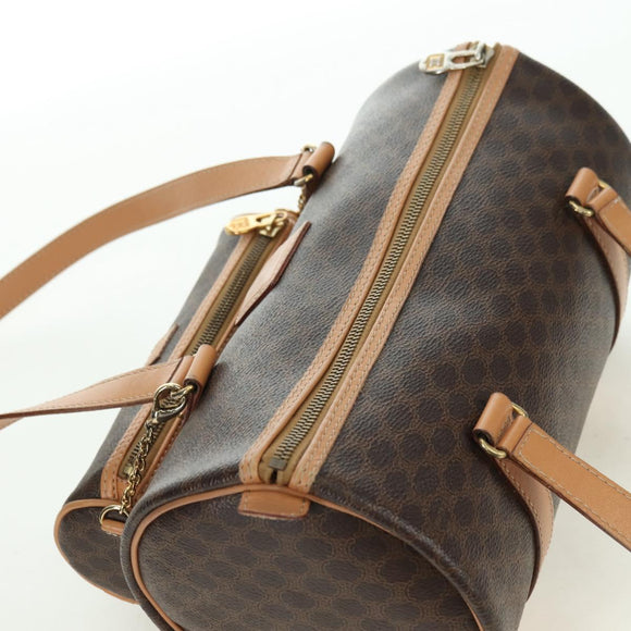 CELINE Macadam Canvas Boston Bag PVC Leather Brown Gold Auth 176802V
