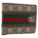 GUCCI Web Sherry Line GG Supreme Compact Wallet PVC Beige Red 597609 Auth 176813-1