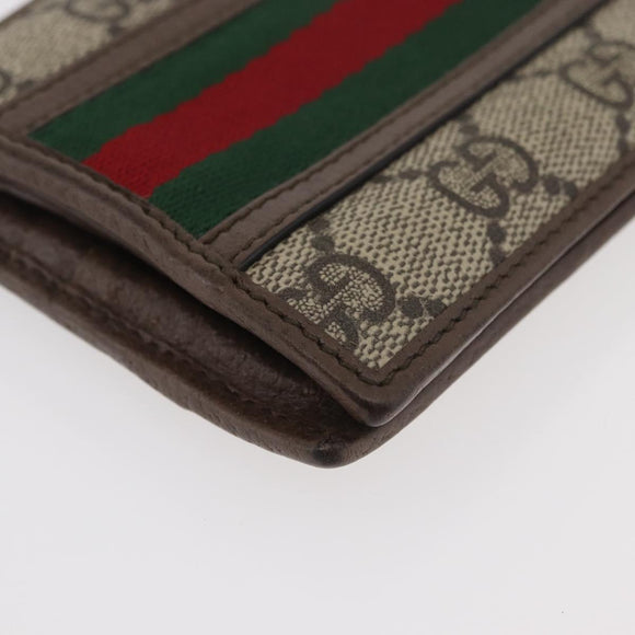 GUCCI Web Sherry Line GG Supreme Compact Wallet PVC Beige Red 597609 Auth 176813