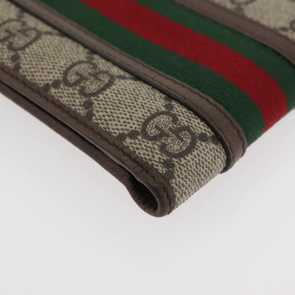 GUCCI Web Sherry Line GG Supreme Compact Wallet PVC Beige Red 597609 Auth 176813