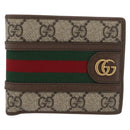 GUCCI Web Sherry Line GG Supreme Compact Wallet PVC Beige Red 597609 Auth 176813-13