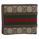 GUCCI Web Sherry Line GG Supreme Compact Wallet PVC Beige Red 597609 Auth 176813-2