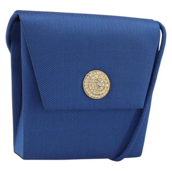 SAINT LAURENT Shoulder Bag Satin Blue Gold Auth 176819A
