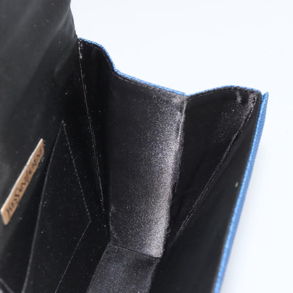SAINT LAURENT Shoulder Bag Satin Blue Gold Auth 176819A
